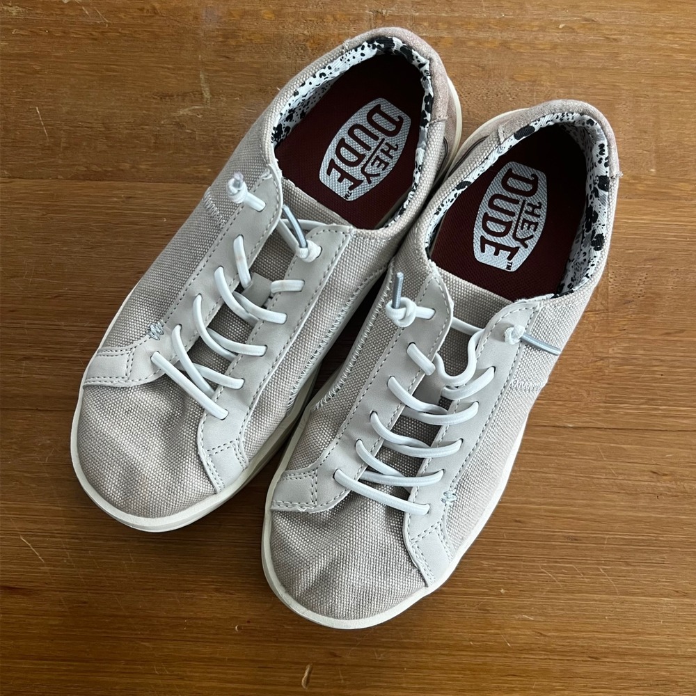 Hey Dude Karina Shimmer Women's Sneakers Beige Canvas Casual Shoes US 6 EU 37
